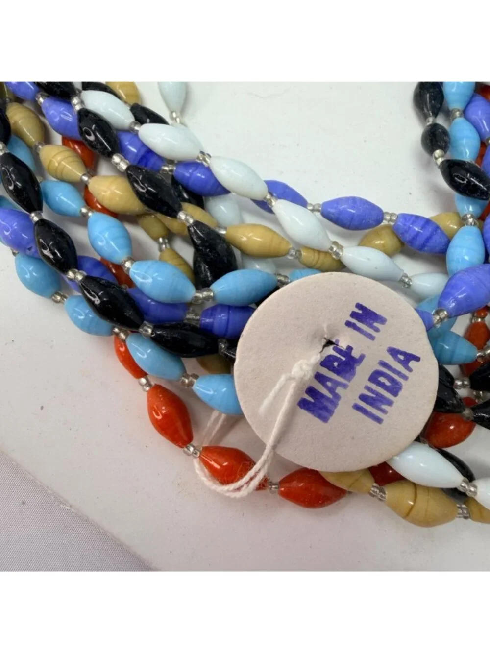 Lot 12 Vintage 1960s Glass Bead Necklaces NOS Black, Blue, White, Tan, Tangerine